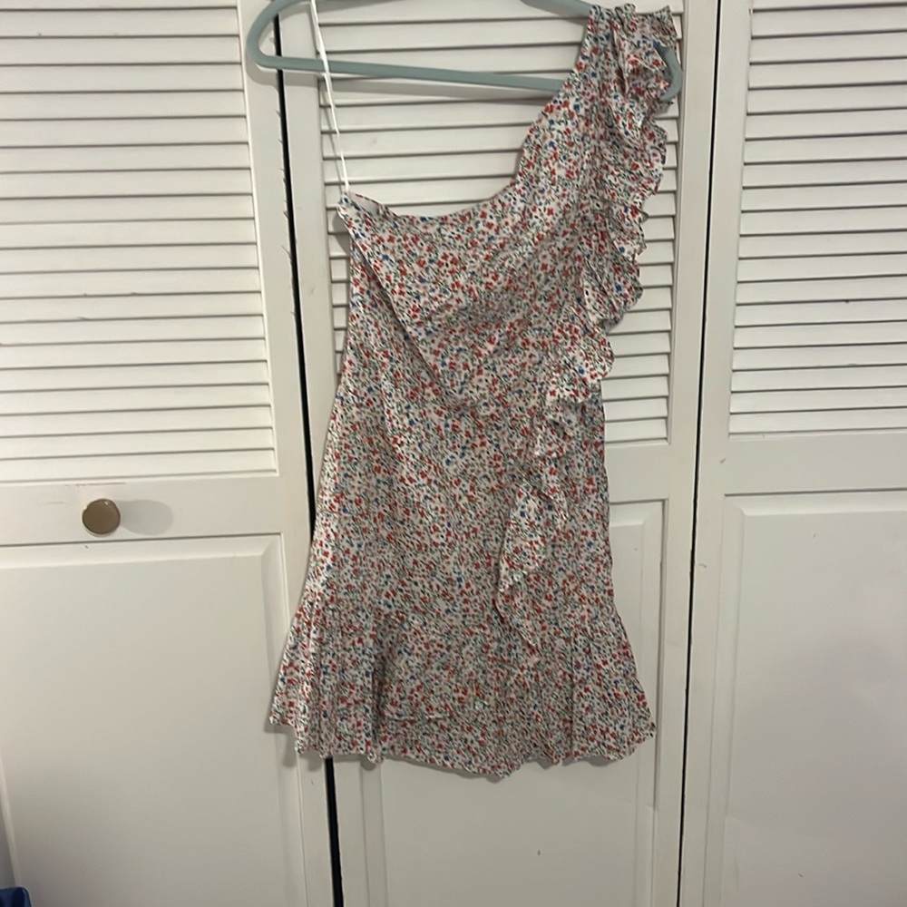 Floral red blue green and yellow dress